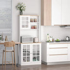Vaisselier de cuisine en MDF blanc/noir avec portes vitrées et étagère réglable