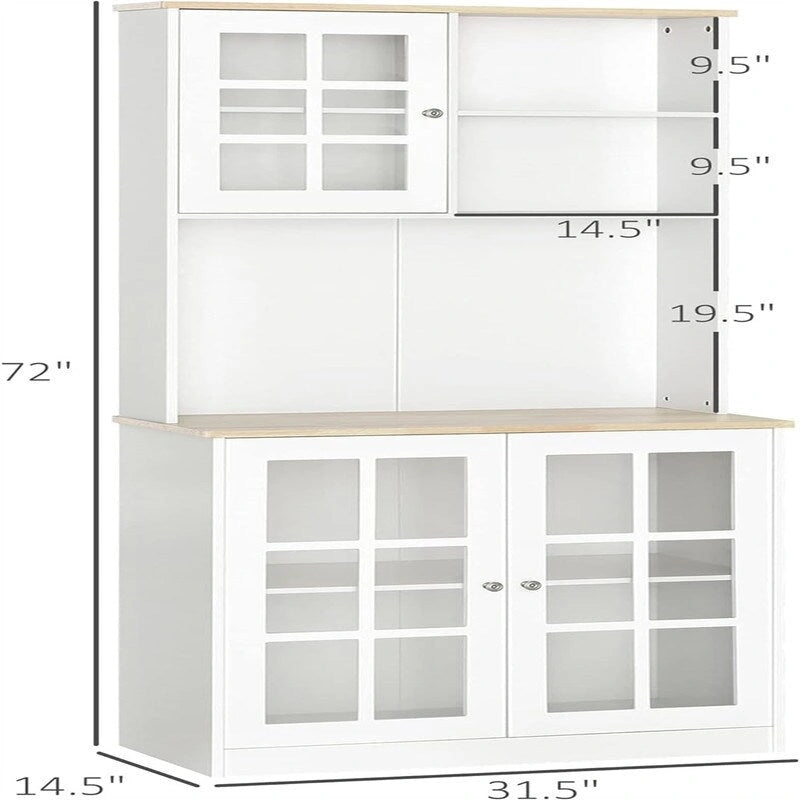 Vaisselier de cuisine en MDF blanc/noir avec portes vitrées et étagère réglable