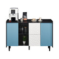 Buffet de salle à manger en MDF noir et bleu avec 2 tiroirs, 2 portes et étagères ouvertes