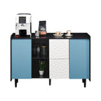 Buffet de salle à manger en MDF noir et bleu avec 2 tiroirs, 2 portes et étagères ouvertes