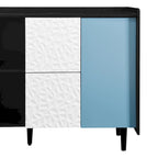 Buffet de salle à manger en MDF noir et bleu avec 2 tiroirs, 2 portes et étagères ouvertes
