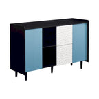 Buffet de salle à manger en MDF noir et bleu avec 2 tiroirs, 2 portes et étagères ouvertes