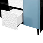 Buffet de salle à manger en MDF noir et bleu avec 2 tiroirs, 2 portes et étagères ouvertes