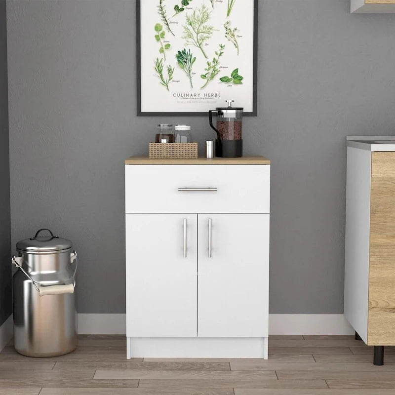 Buffet chêne blanc/clair avec 1 tiroir, 2 portes et 2 étagères intérieures