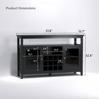 Buffet en bois noir avec portes vitrées, casier à vin et étagères réglables