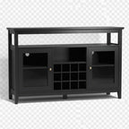 Buffet en bois noir avec portes vitrées, casier à vin et étagères réglables