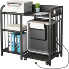 Meuble d'imprimante à 3 niveaux noir/marron avec prise de courant et ports USB