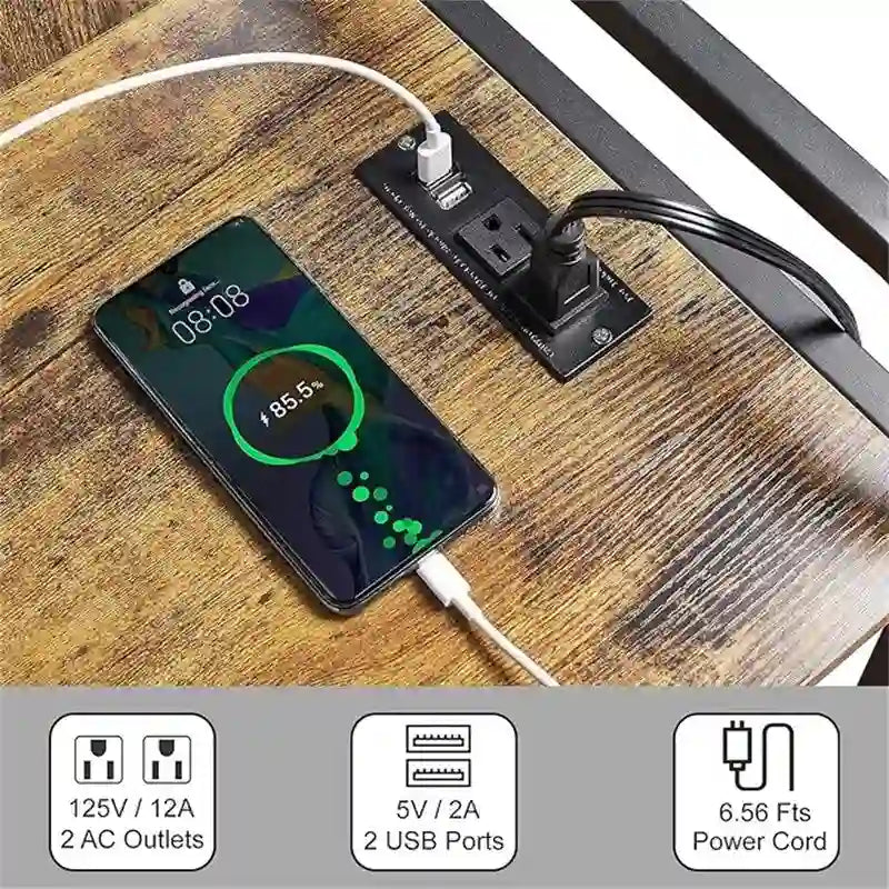 Meuble d'imprimante à 3 niveaux noir/marron avec prise de courant et ports USB
