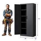 Meuble de rangement de garage en métal, armoire à outils en acier avec portes et 4 étagères