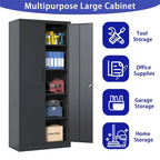 Meuble de rangement de garage en métal, armoire à outils en acier avec portes et 4 étagères