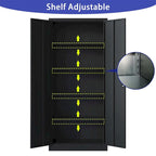 Meuble de rangement de garage en métal, armoire à outils en acier avec portes et 4 étagères