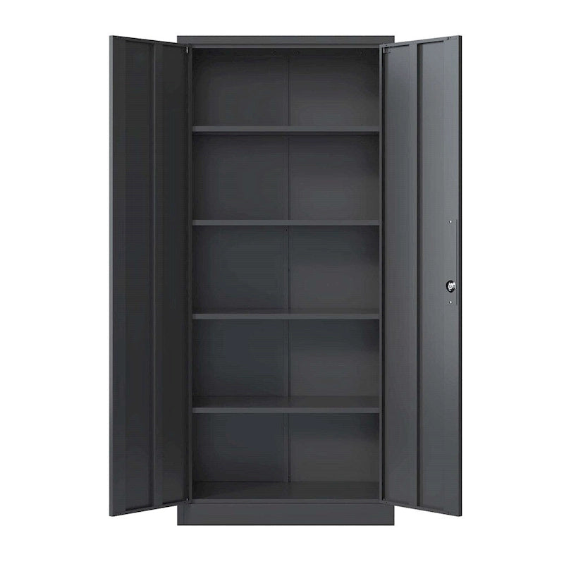 Meuble de rangement de garage en métal, armoire à outils en acier avec portes et 4 étagères