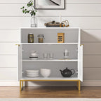 Buffet bas à 2 portes en panneaux de particules brun/blanc et rotin avec étagère réglable