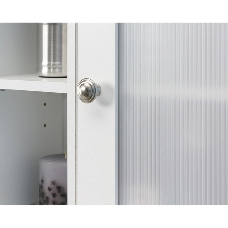 Étagère de toilettes grise/blanc cassé en bois avec 1 porte, 1 casier et des étagères réglables