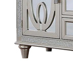 Console de buffet miroir argentée avec 2 portes, 2 tiroirs et casier à vin