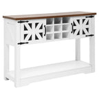 Buffet de console de ferme en bois vieilli blanc avec casier à vin 9 bouteilles et 2 portes
