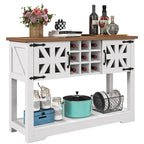 Buffet de console de ferme en bois vieilli blanc avec casier à vin 9 bouteilles et 2 portes