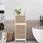 Meuble bas de salle de bain en MDF chêne avec porte ventilée, tiroir et 2 étagères