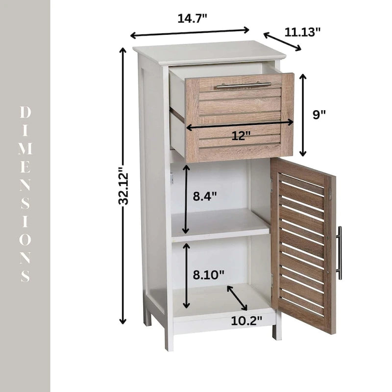 Meuble bas de salle de bain en MDF chêne avec porte ventilée, tiroir et 2 étagères