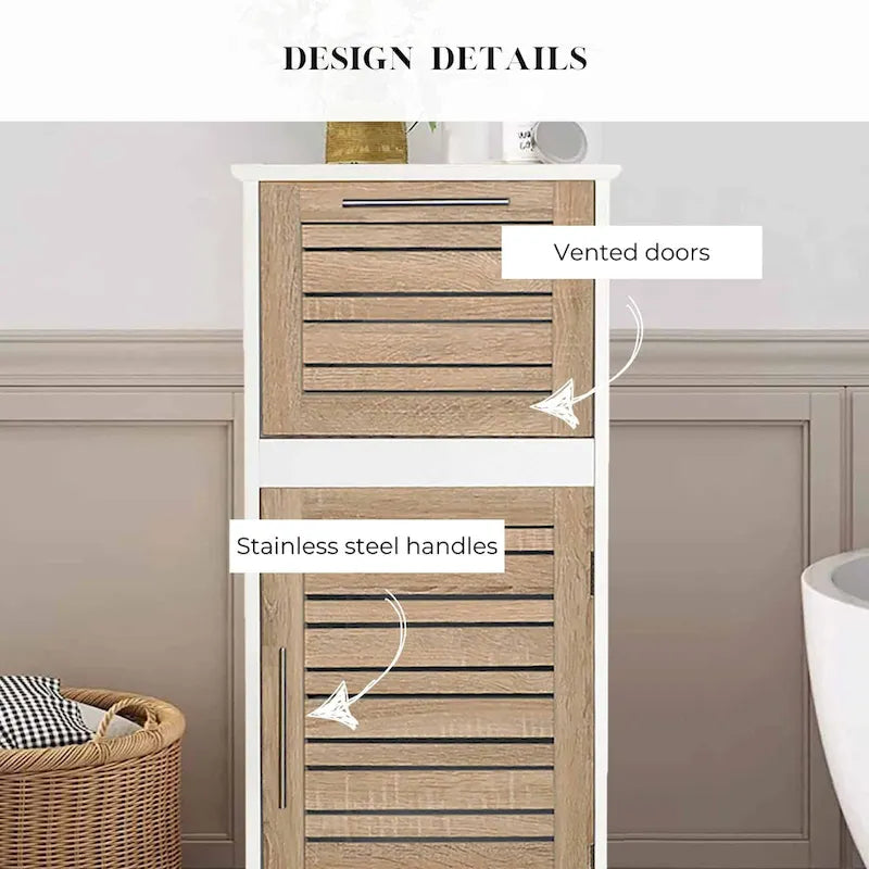 Meuble bas de salle de bain en MDF chêne avec porte ventilée, tiroir et 2 étagères