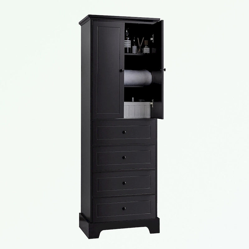 Meuble de rangement en MDF noir/blanc avec meuble haut à 2 portes et 4 tiroirs, conception anti-basculement