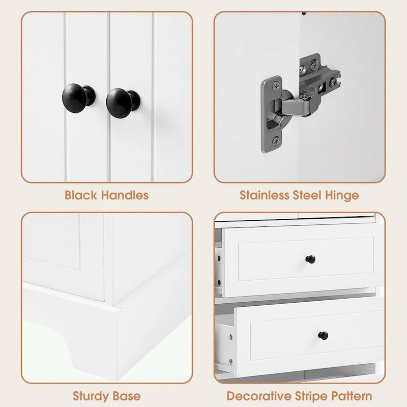 Meuble de rangement en MDF noir/blanc avec meuble haut à 2 portes et 4 tiroirs, conception anti-basculement