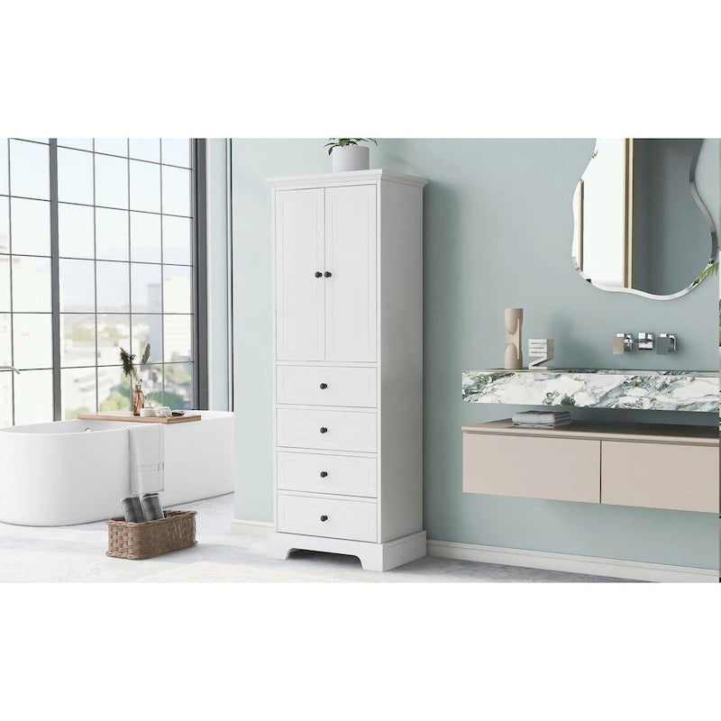 Meuble de rangement en MDF noir/blanc avec meuble haut à 2 portes et 4 tiroirs, conception anti-basculement