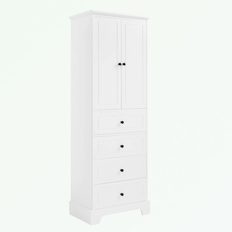 Meuble de rangement en MDF noir/blanc avec meuble haut à 2 portes et 4 tiroirs, conception anti-basculement