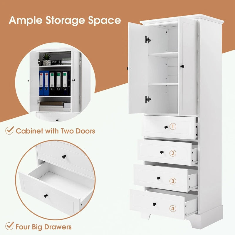 Meuble de rangement en MDF noir/blanc avec meuble haut à 2 portes et 4 tiroirs, conception anti-basculement