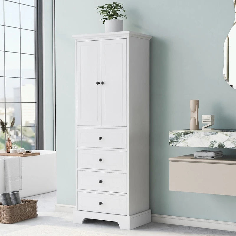 Meuble de rangement en MDF noir/blanc avec meuble haut à 2 portes et 4 tiroirs, conception anti-basculement