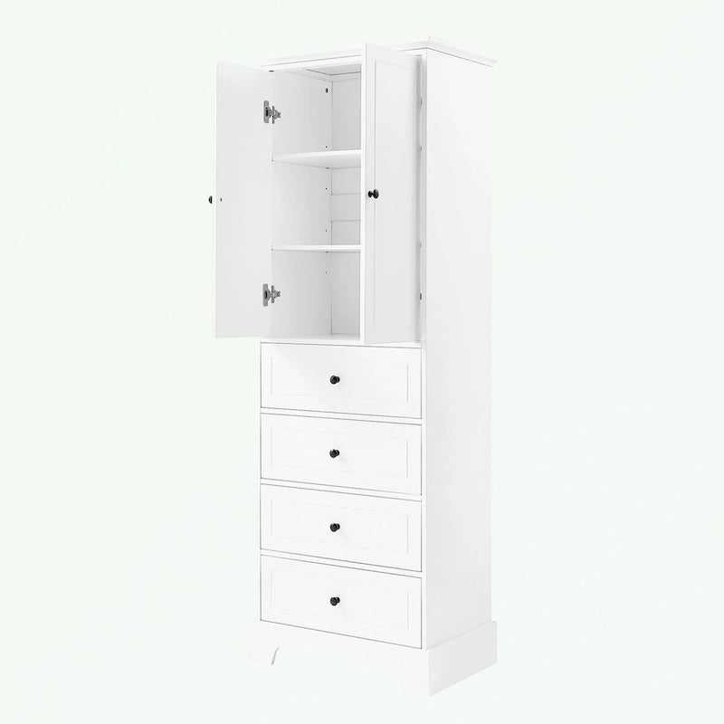 Meuble de rangement en MDF noir/blanc avec meuble haut à 2 portes et 4 tiroirs, conception anti-basculement