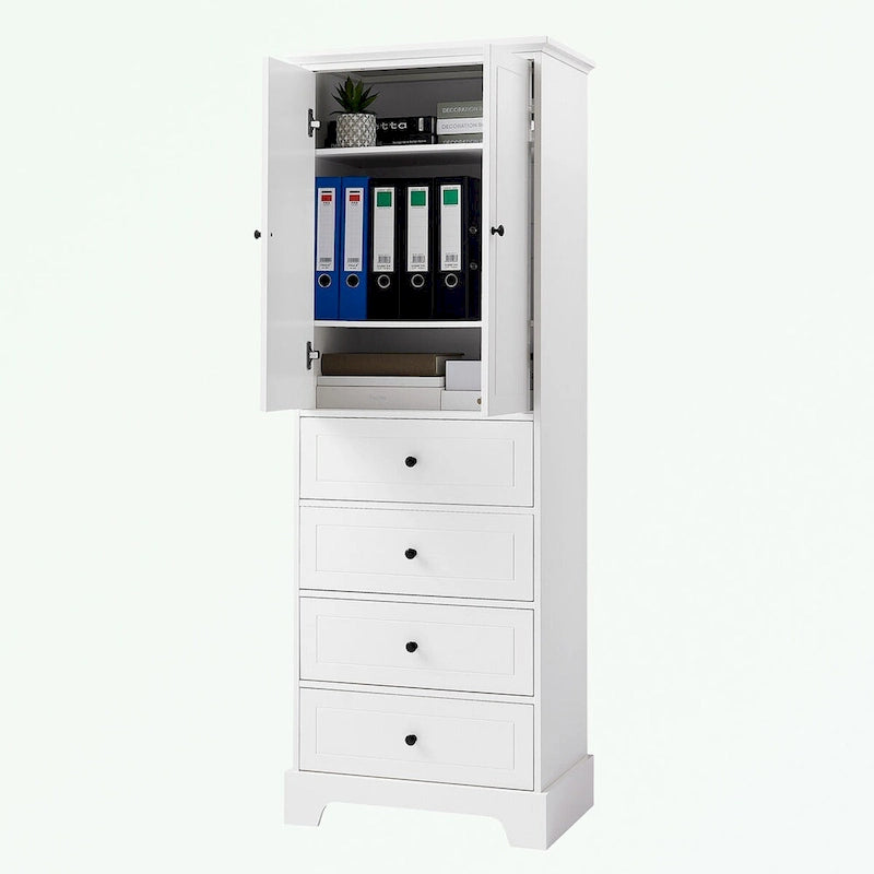 Meuble de rangement en MDF noir/blanc avec meuble haut à 2 portes et 4 tiroirs, conception anti-basculement