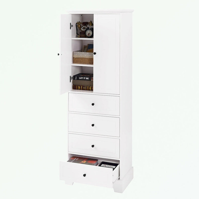 Meuble de rangement en MDF noir/blanc avec meuble haut à 2 portes et 4 tiroirs, conception anti-basculement