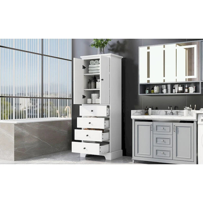 Meuble de rangement en MDF noir/blanc avec meuble haut à 2 portes et 4 tiroirs, conception anti-basculement