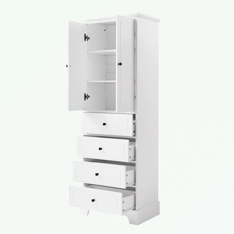 Meuble de rangement en MDF noir/blanc avec meuble haut à 2 portes et 4 tiroirs, conception anti-basculement
