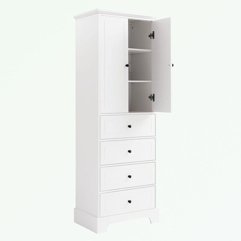 Meuble de rangement en MDF noir/blanc avec meuble haut à 2 portes et 4 tiroirs, conception anti-basculement