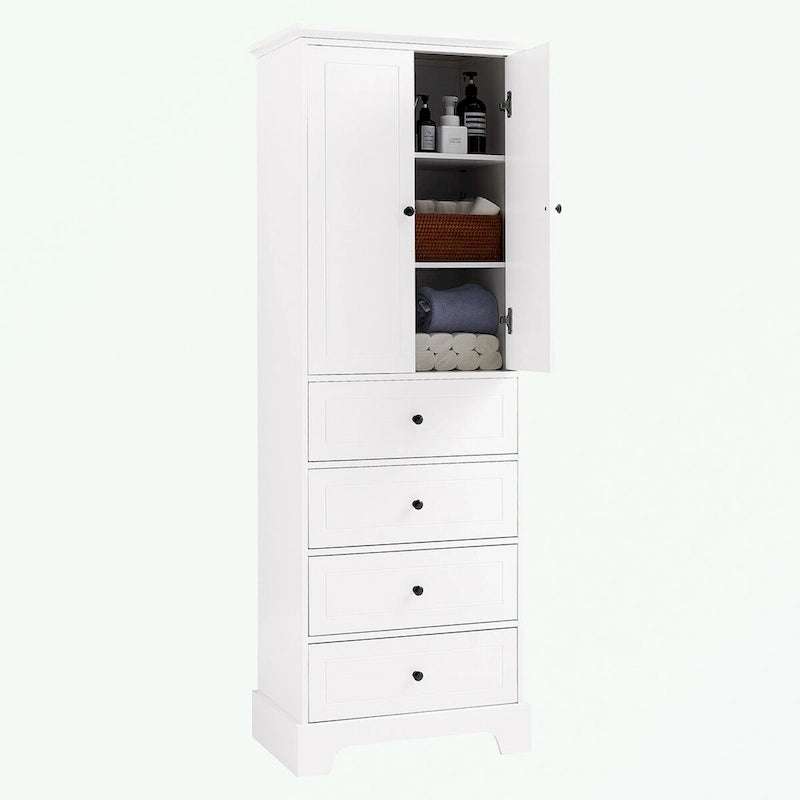 Meuble de rangement en MDF noir/blanc avec meuble haut à 2 portes et 4 tiroirs, conception anti-basculement
