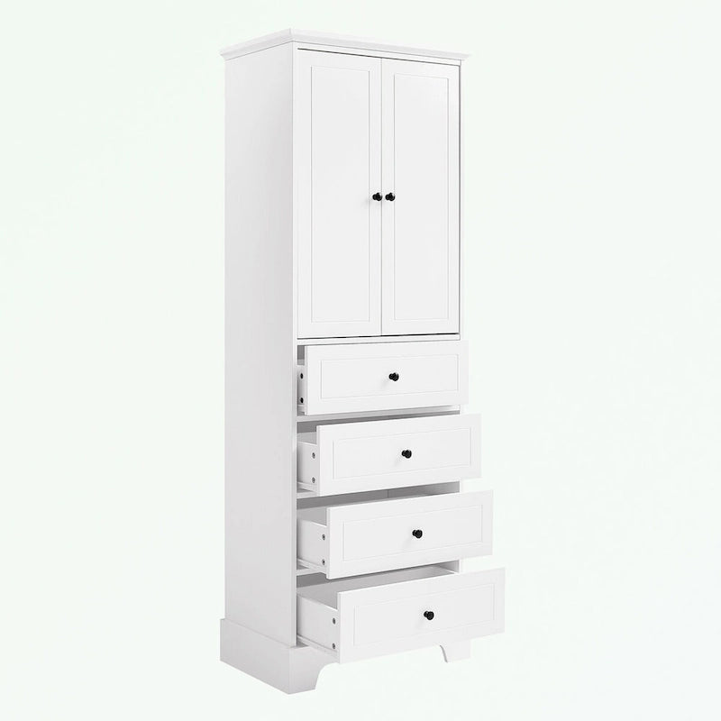 Meuble de rangement en MDF noir/blanc avec meuble haut à 2 portes et 4 tiroirs, conception anti-basculement