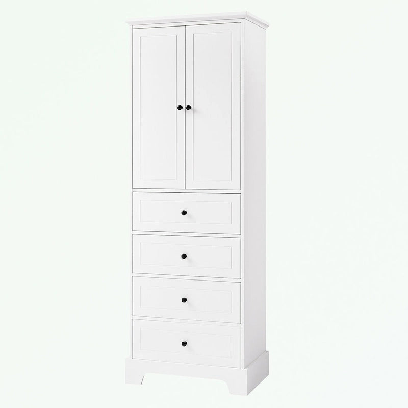 Meuble de rangement en MDF noir/blanc avec meuble haut à 2 portes et 4 tiroirs, conception anti-basculement