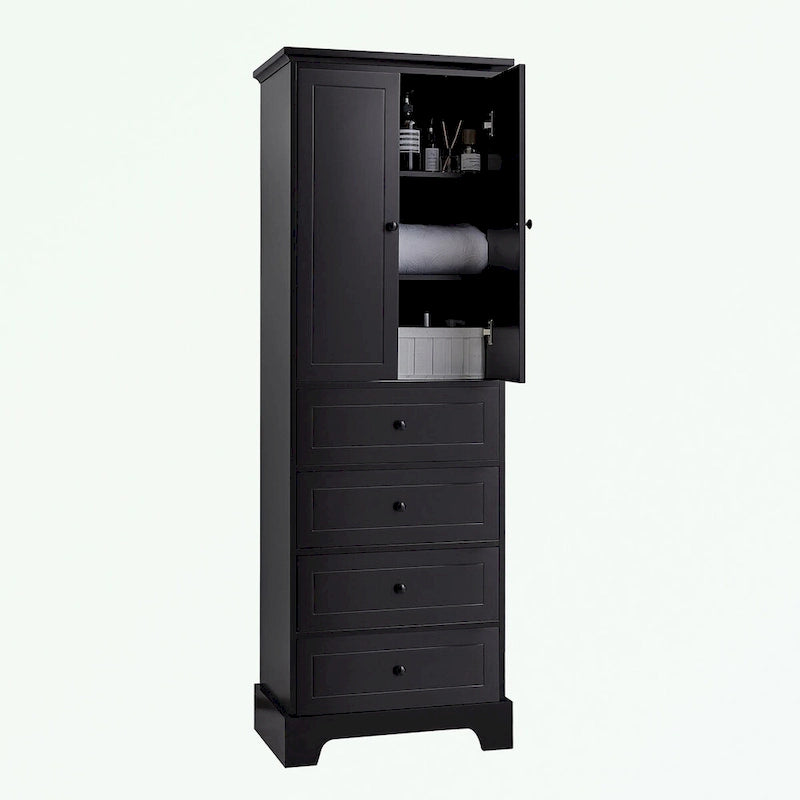 Meuble de rangement en MDF noir/blanc avec meuble haut à 2 portes et 4 tiroirs, conception anti-basculement