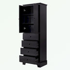 Meuble de rangement en MDF noir/blanc avec meuble haut à 2 portes et 4 tiroirs, conception anti-basculement