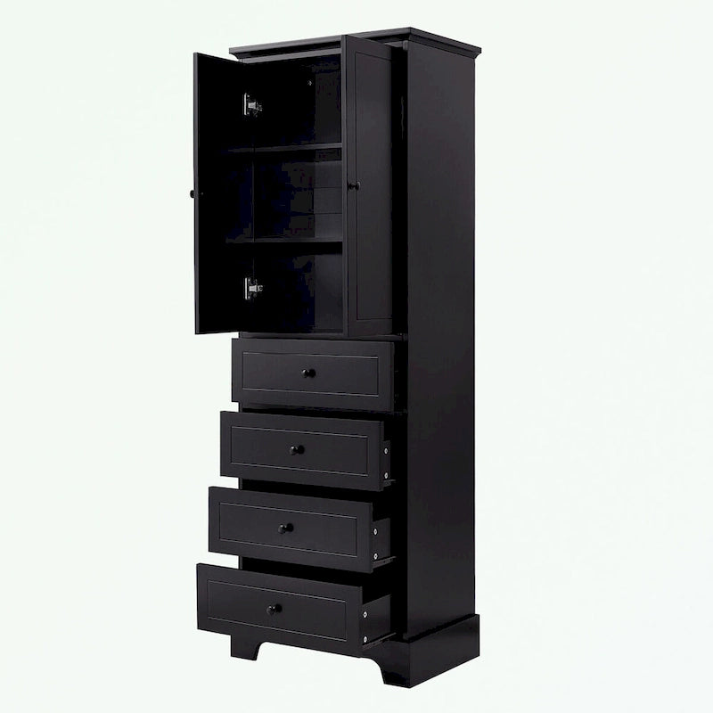 Meuble de rangement en MDF noir/blanc avec meuble haut à 2 portes et 4 tiroirs, conception anti-basculement