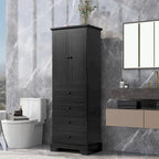 Meuble de rangement en MDF noir/blanc avec meuble haut à 2 portes et 4 tiroirs, conception anti-basculement