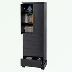 Meuble de rangement en MDF noir/blanc avec meuble haut à 2 portes et 4 tiroirs, conception anti-basculement