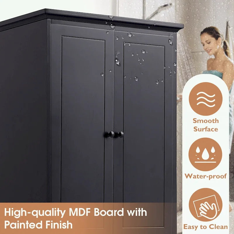 Meuble de rangement en MDF noir/blanc avec meuble haut à 2 portes et 4 tiroirs, conception anti-basculement