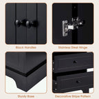 Meuble de rangement en MDF noir/blanc avec meuble haut à 2 portes et 4 tiroirs, conception anti-basculement