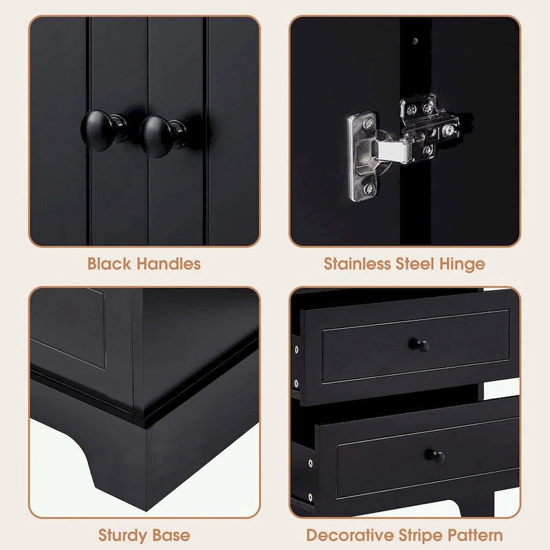 Meuble de rangement en MDF noir/blanc avec meuble haut à 2 portes et 4 tiroirs, conception anti-basculement