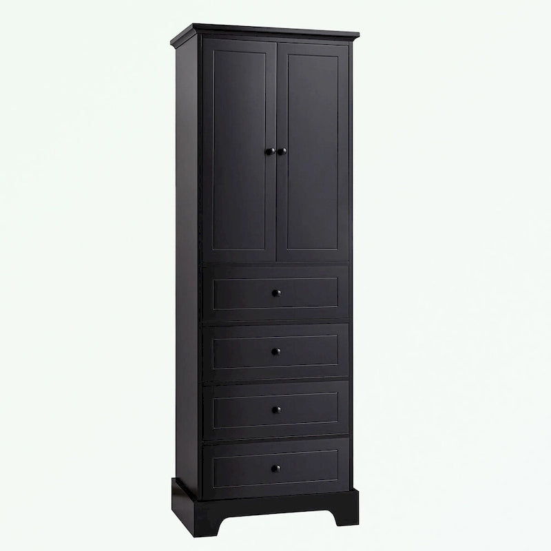 Meuble de rangement en MDF noir/blanc avec meuble haut à 2 portes et 4 tiroirs, conception anti-basculement