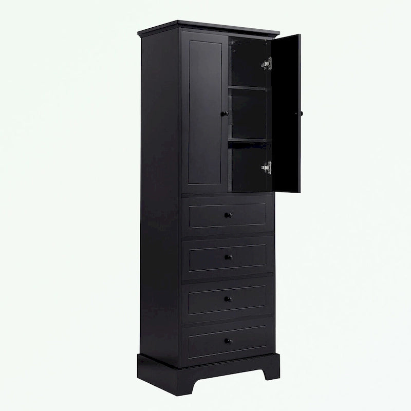 Meuble de rangement en MDF noir/blanc avec meuble haut à 2 portes et 4 tiroirs, conception anti-basculement