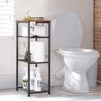 Étagère de salle de bain 4 niveaux blanche/marron et noire avec porte-rouleau de papier toilette
